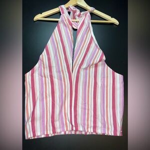 Loft Striped Crossover Halter Top Size Large EUC
